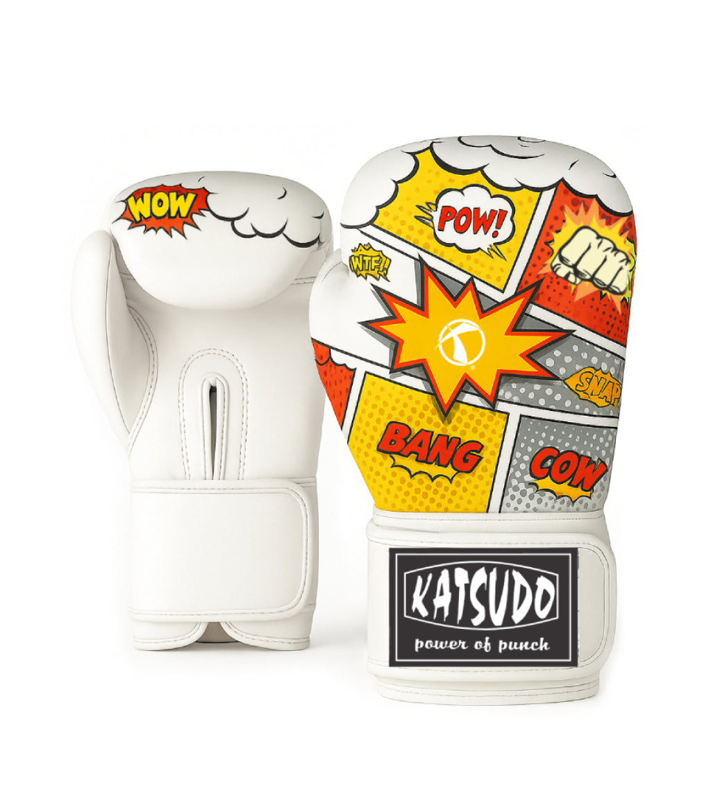 Katsudo otroške boksarske rokavice iz umetnega usnja CrushX, belo-vzorčaste