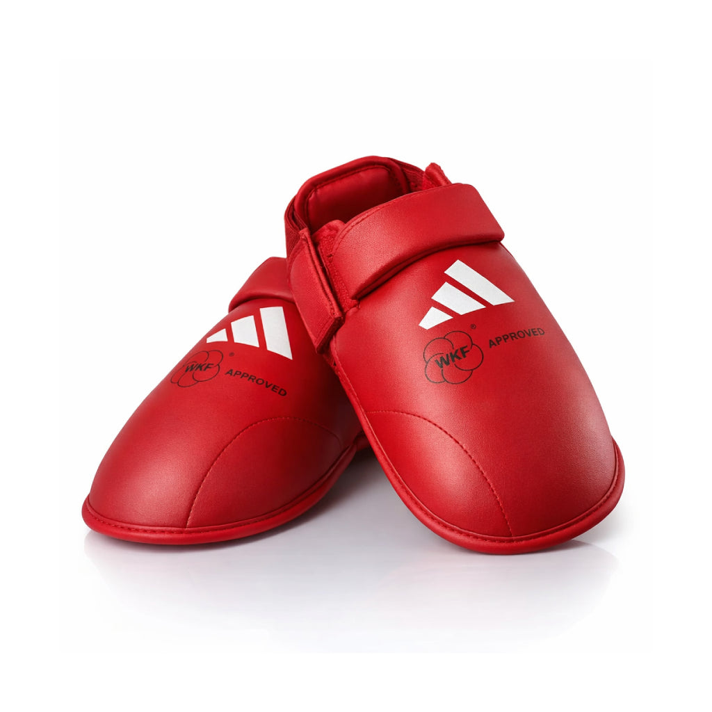 Adidas WKF-approved instep guards, red